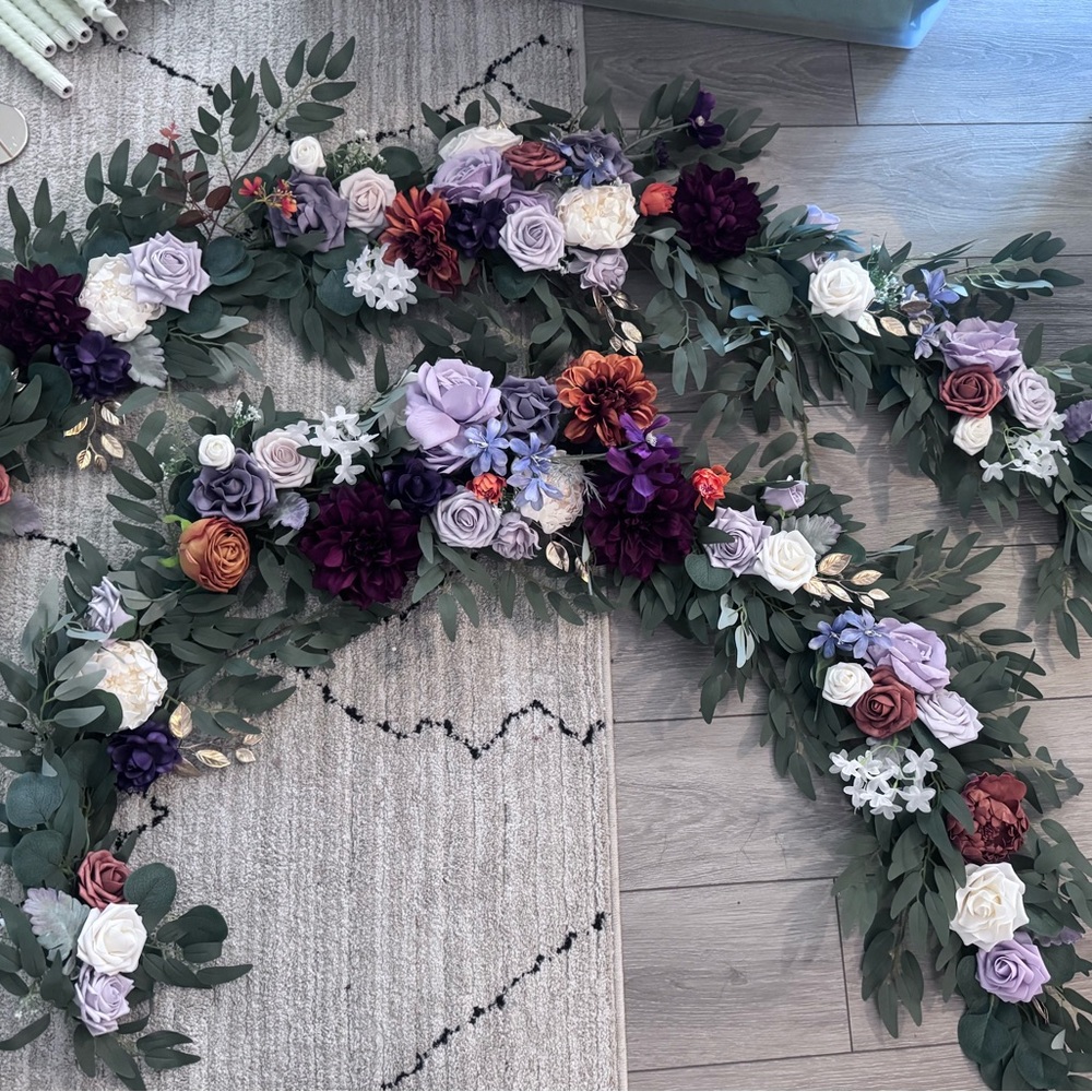 Lings Moment Elegant Floral Garland with Purple Gold Green Orange Wedding